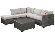 AshleyAshley P301 Outdoor Cherry Point Loveseat Sectional with Table and Ottoman Gray