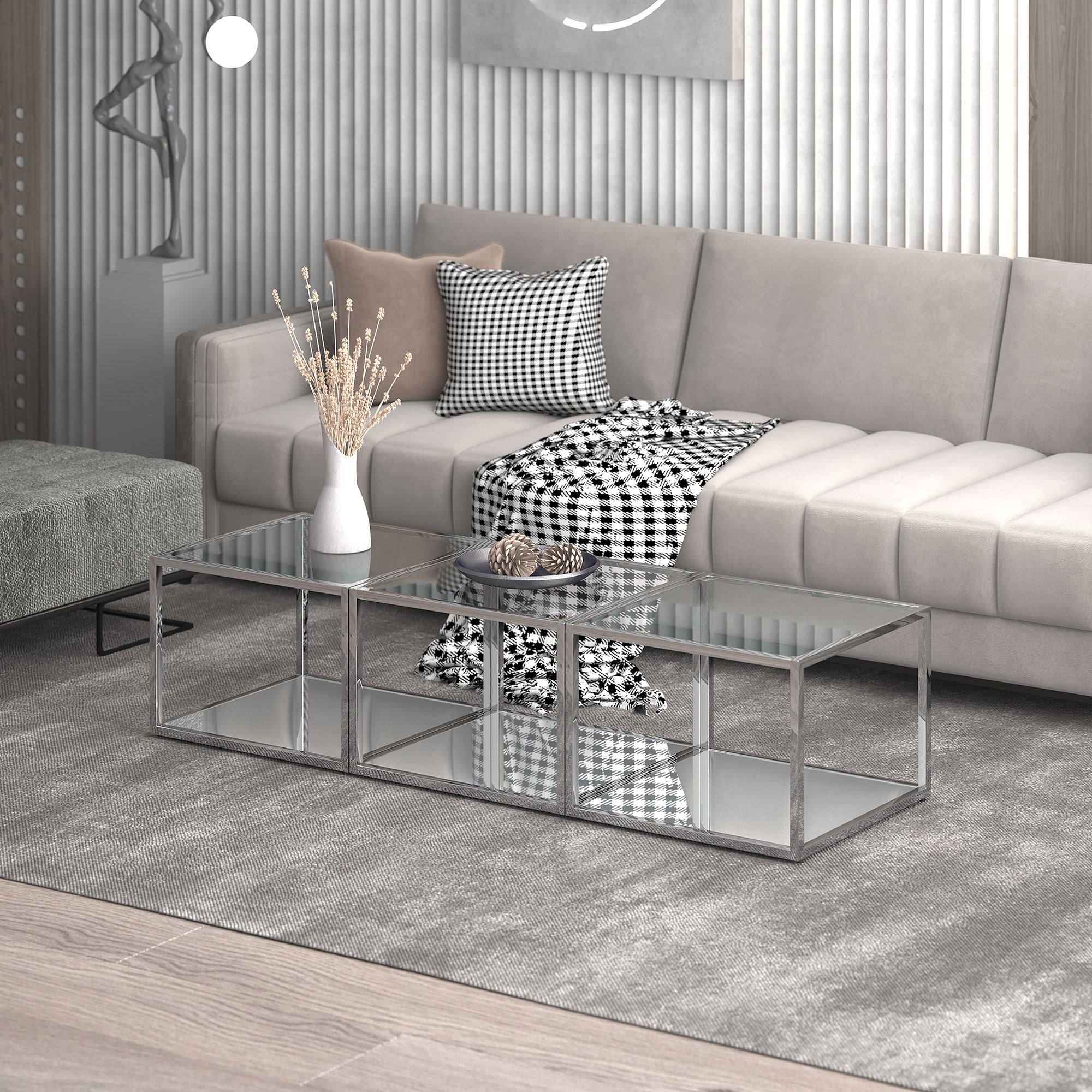 CASINI-3PC COFFEE TABLE SMALL-SILVER