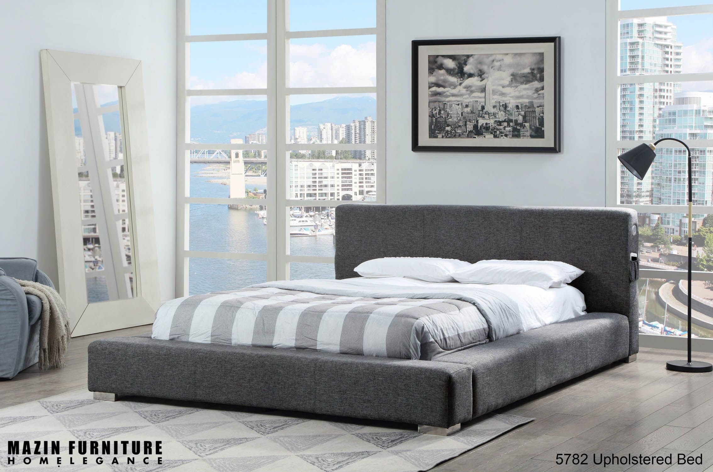 MazinMazin 5782 TORI Upholstered Bed with USB