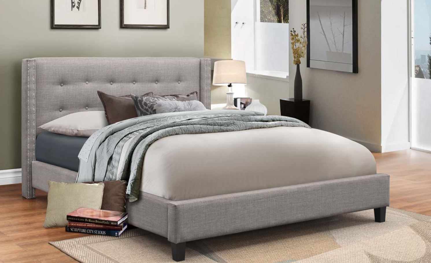 IFIF Grey Fabric Bed Queen Only