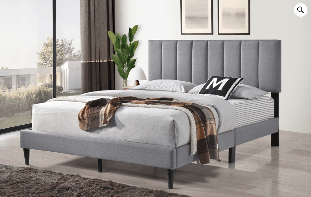 TitusTT T2107 Grey Linen Platform Bead With Adjustable Headboard