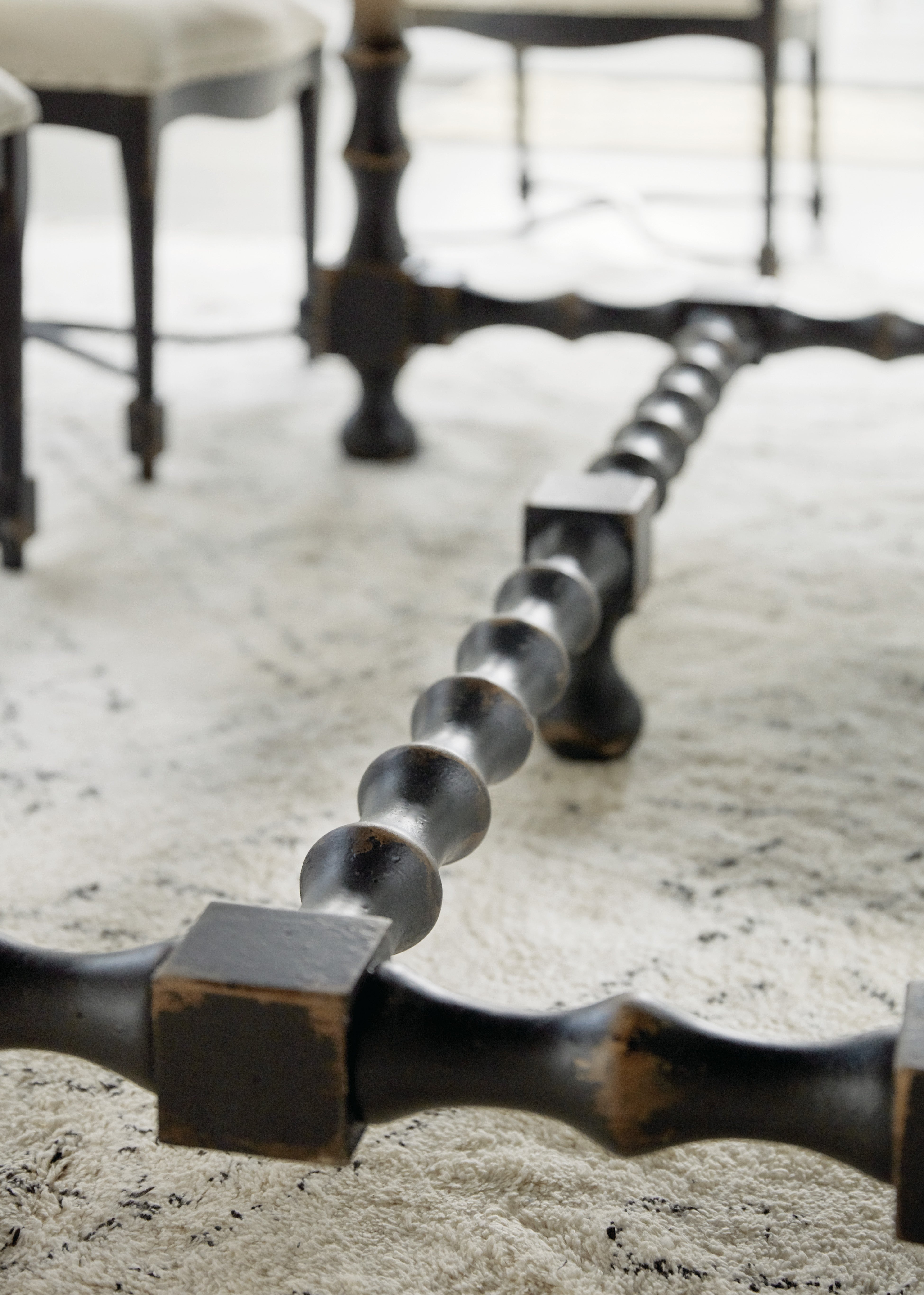 Ciao Bella 84in Trestle Table with 2-18in Leaves-Flaky White/Black